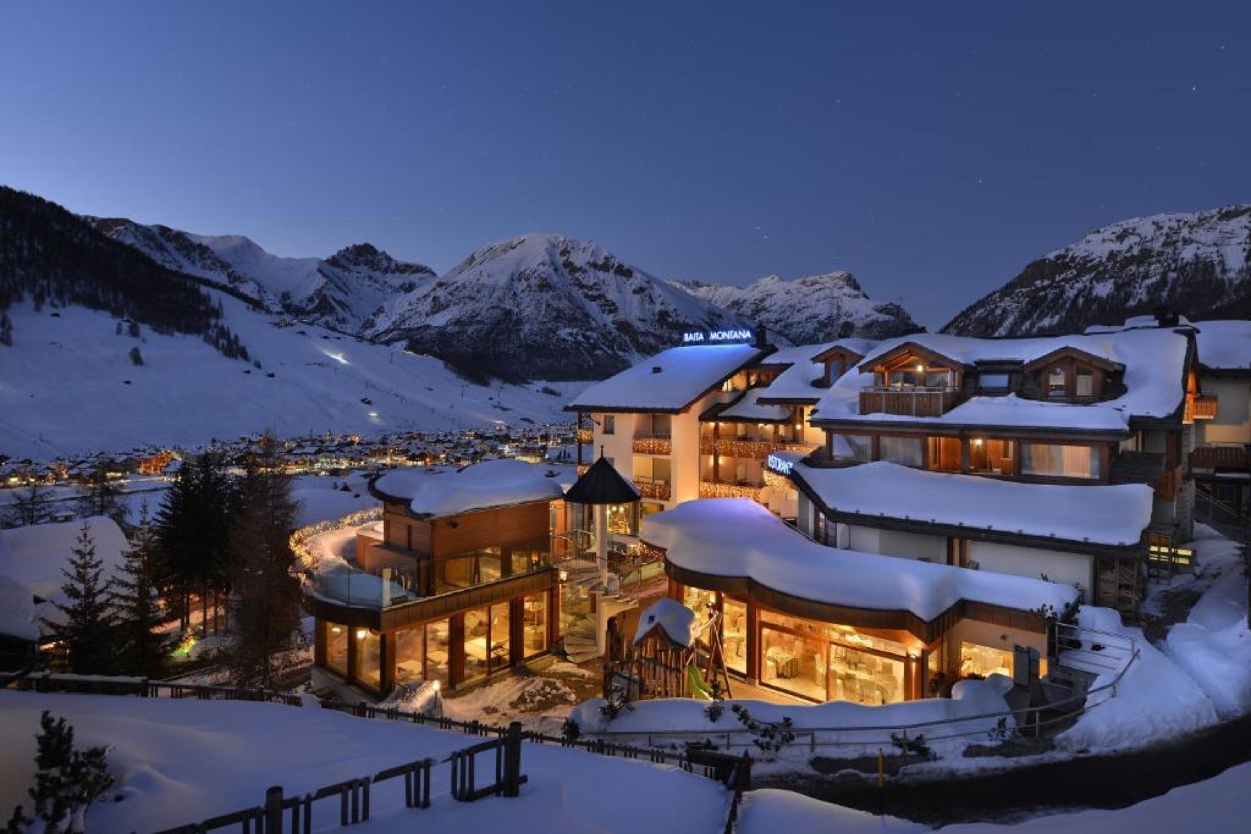 Hotel Baita Montana illuminated in the Livigno mountains